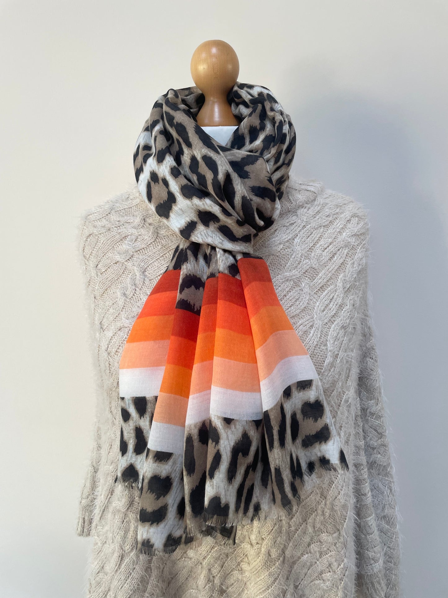 Spring Orange Stripe Leopard Print Scarf
