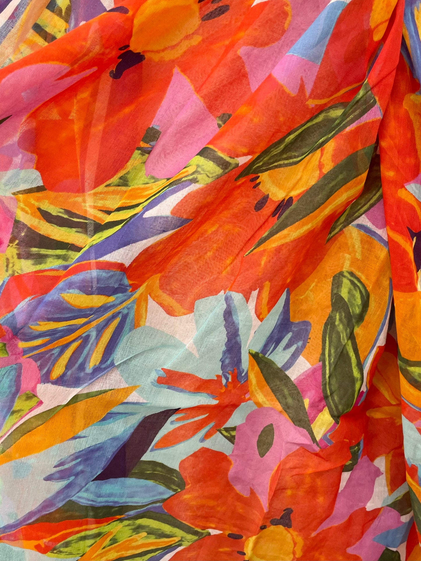 Spring Floral Purple Border Cotton Scarf