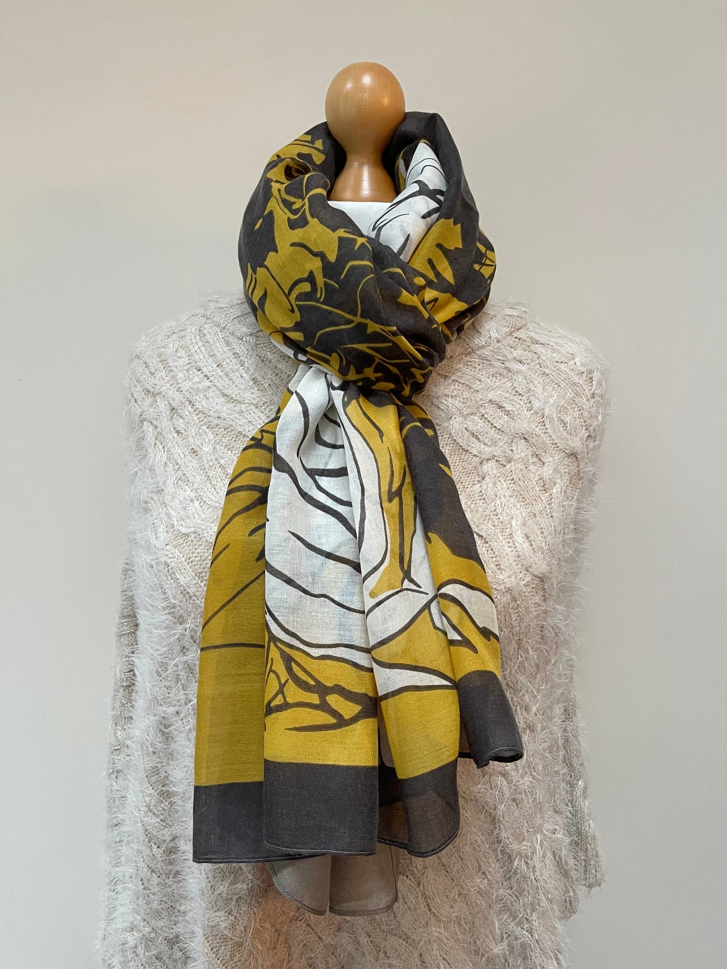 Autumn Mustard Rose Print Scarf