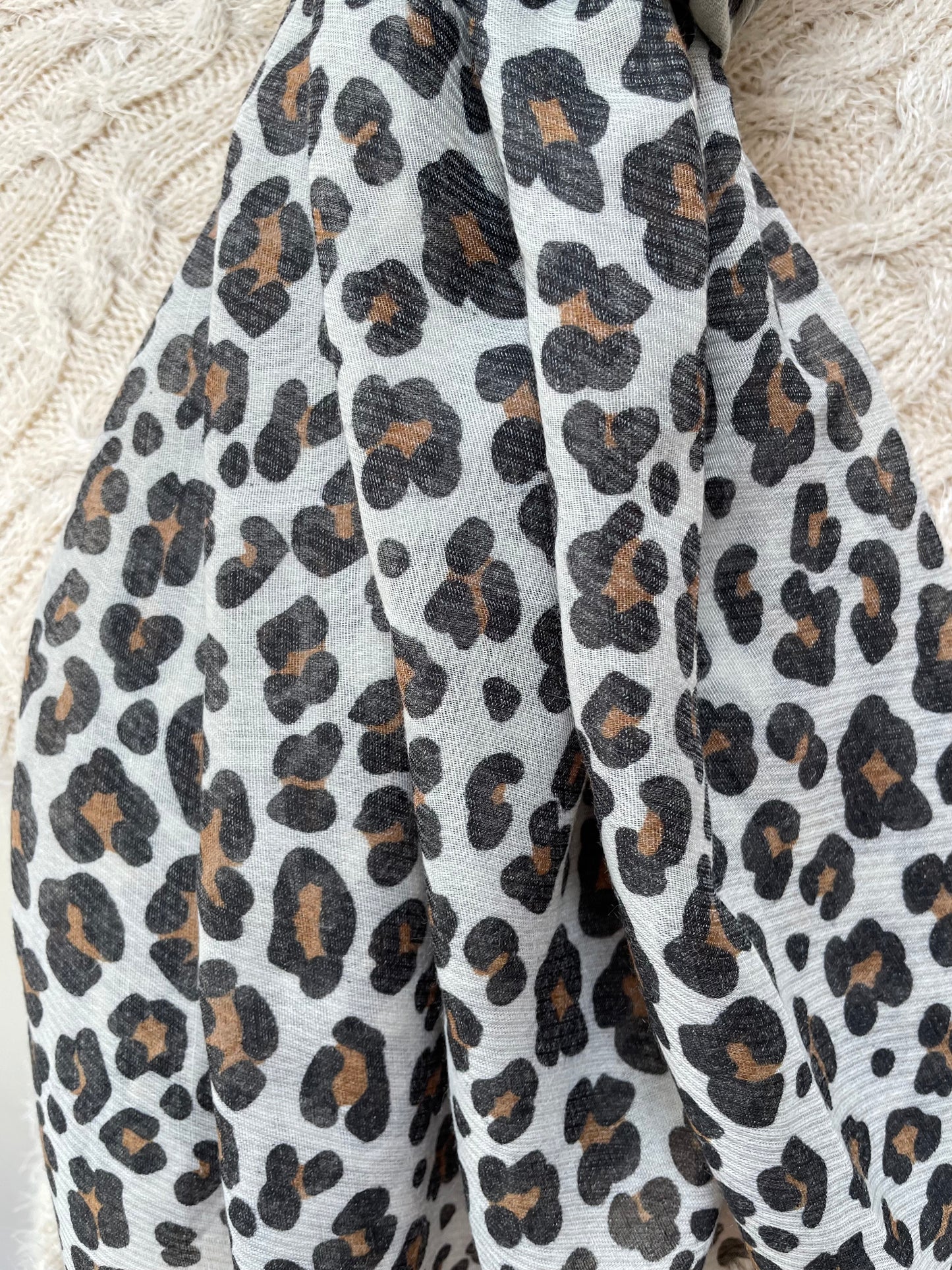Grey and Brown Leopard Print Scarf