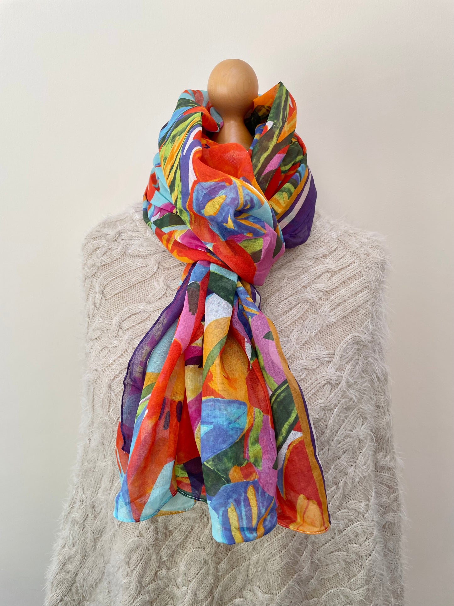 Spring Floral Purple Border Cotton Scarf