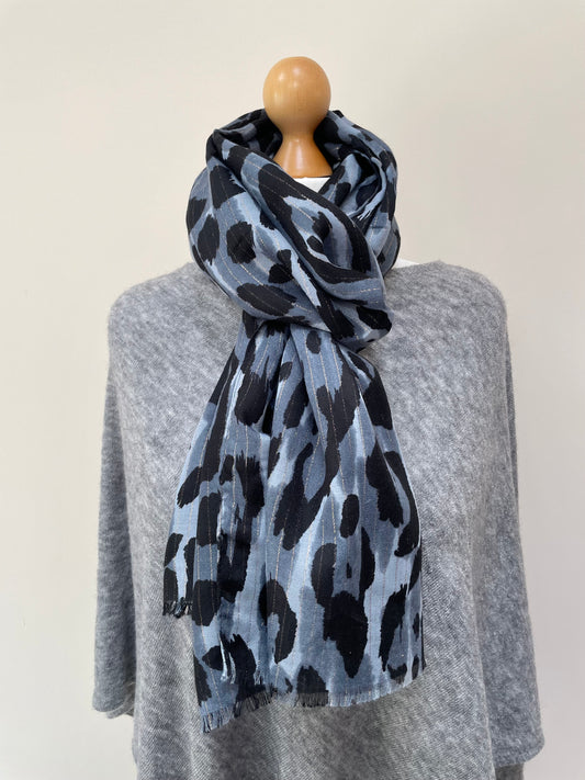 Grey and Black Leopard Scarf
