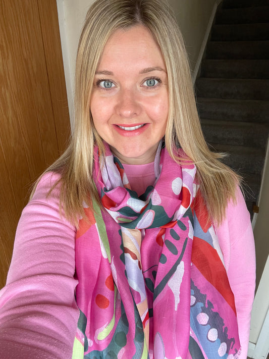 Pink Teal and Lime Floral Scarf