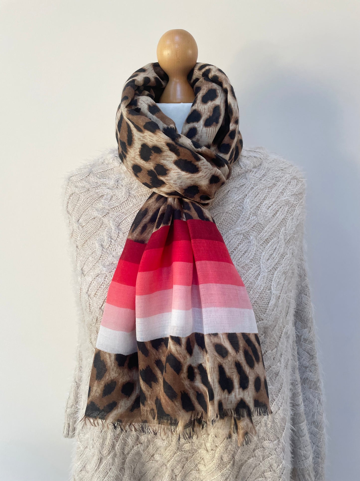 Red Stripe Leopard Print Scarf