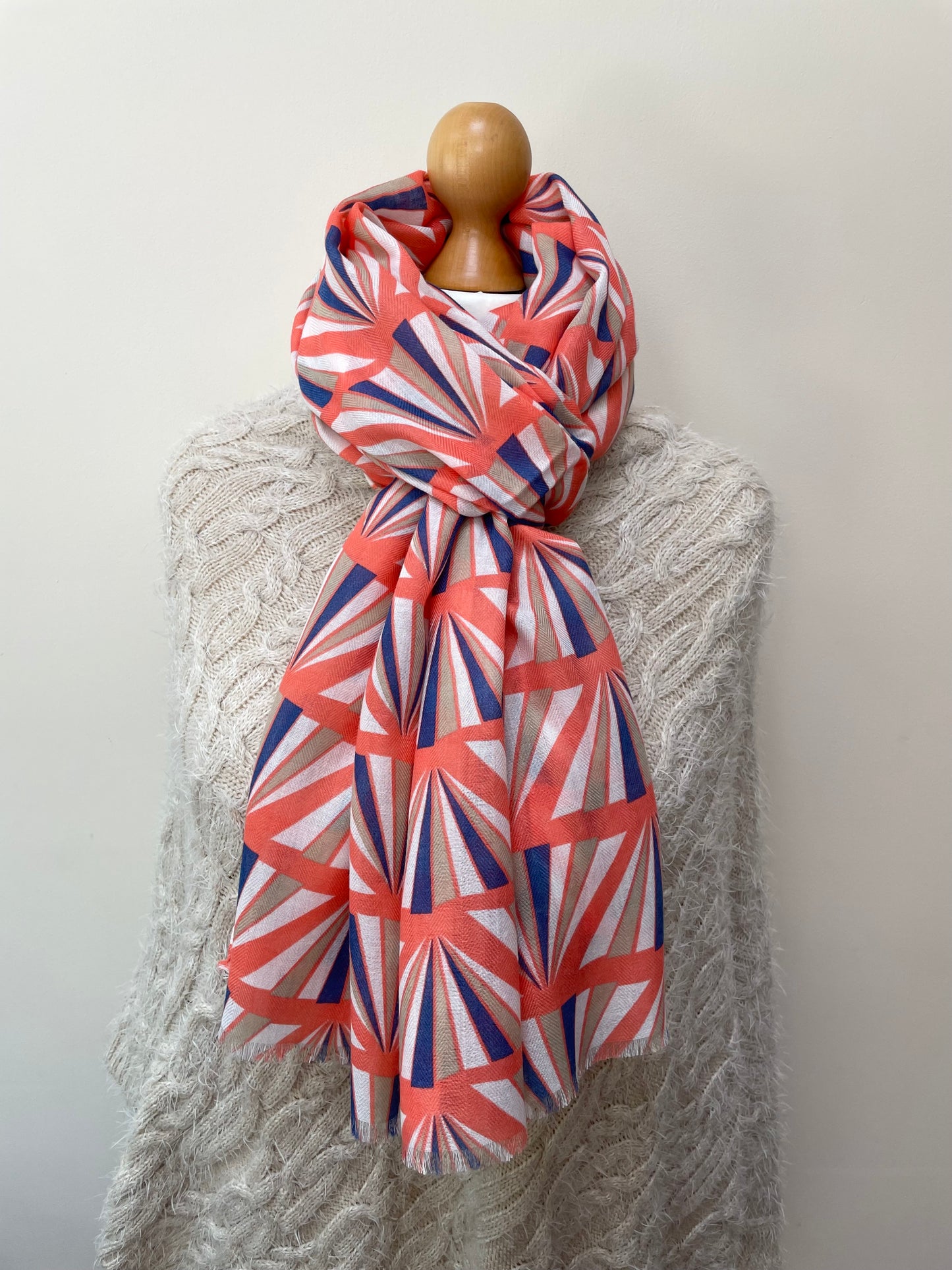 Spring Coral Geo Print Scarf